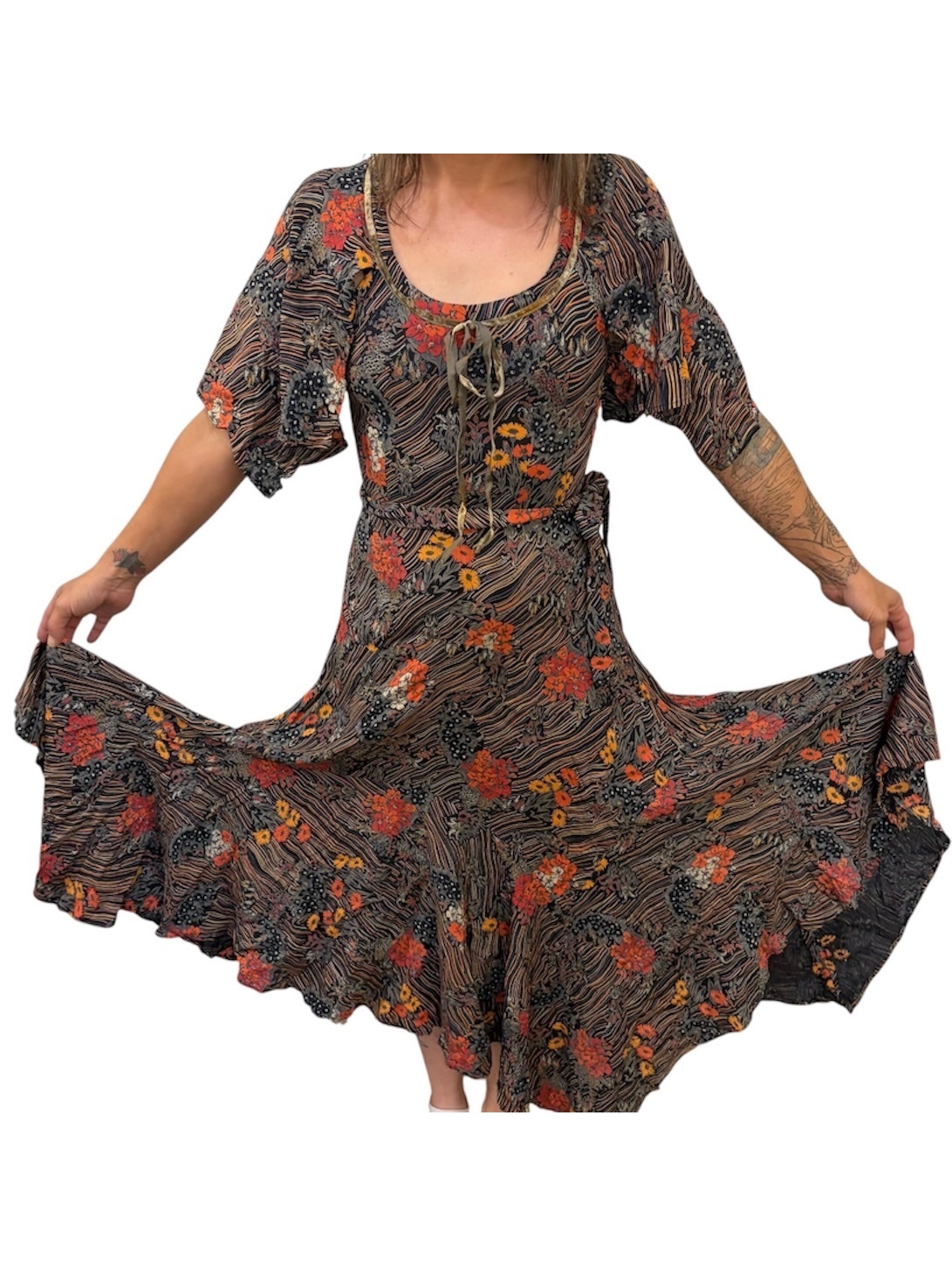Pj Walsh Dark Autumn Color Florals Vintage 70s Asymmetrical Maxi Dress